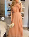 Chiffon pleated full length wedding maxi dress (Peach)