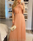 Chiffon pleated full length wedding maxi dress (Peach)