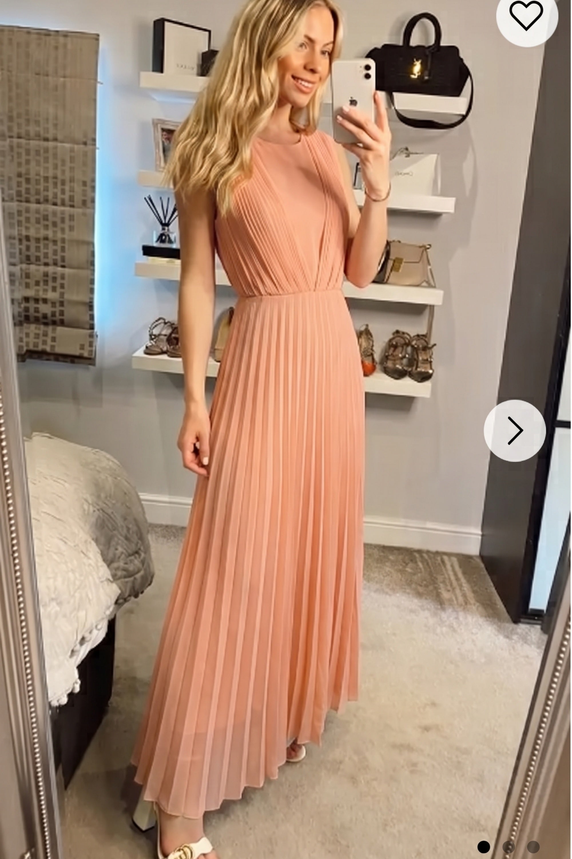 Chiffon pleated full length wedding maxi dress (Peach)