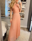 Chiffon pleated full length wedding maxi dress (Peach)