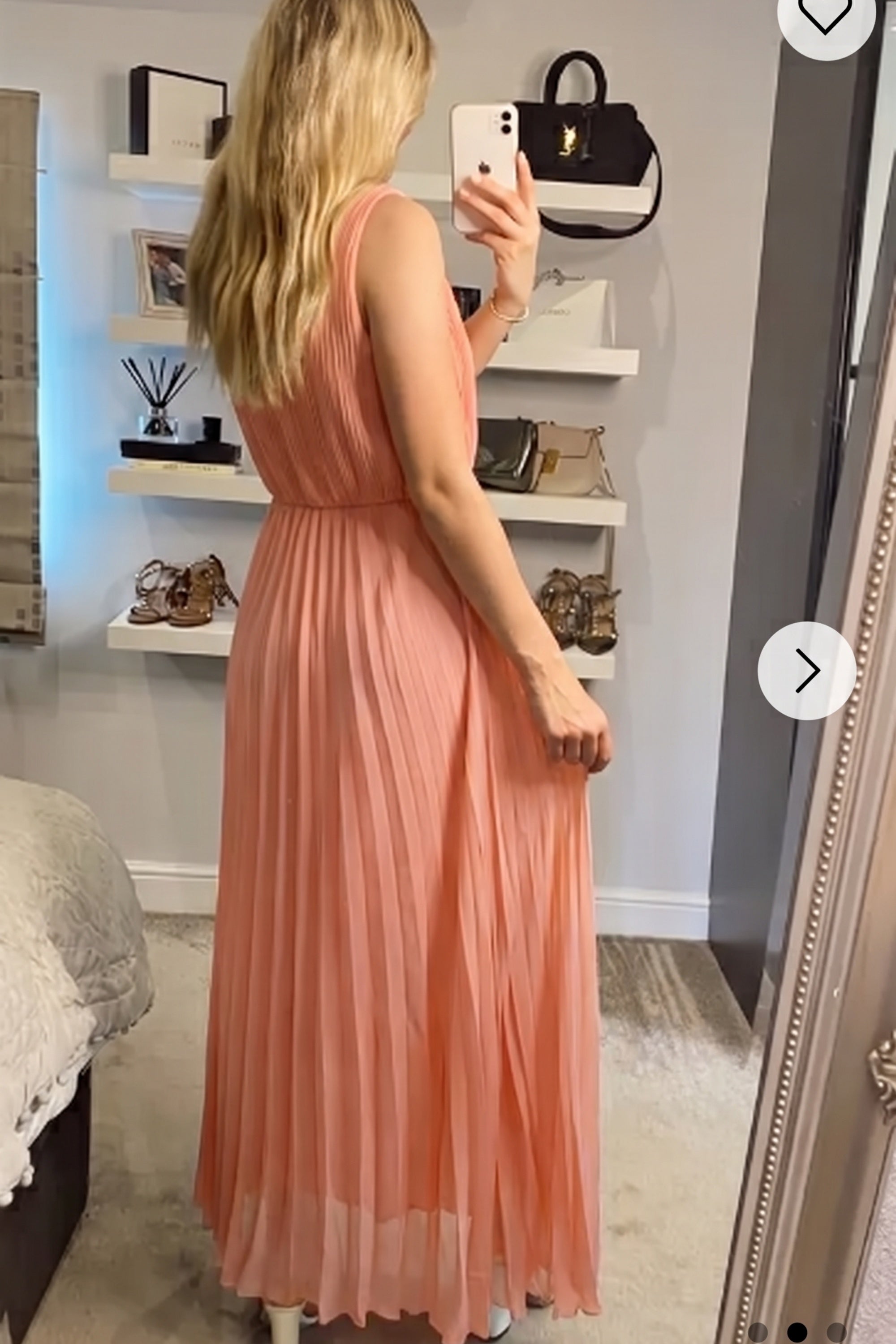 Chiffon pleated full length wedding maxi dress (Peach)