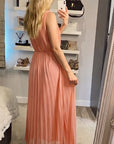 Chiffon pleated full length wedding maxi dress (Peach)