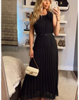 Chiffon pleated full length wedding maxi dress (Black)