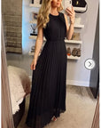 Chiffon pleated full length wedding maxi dress (Black)