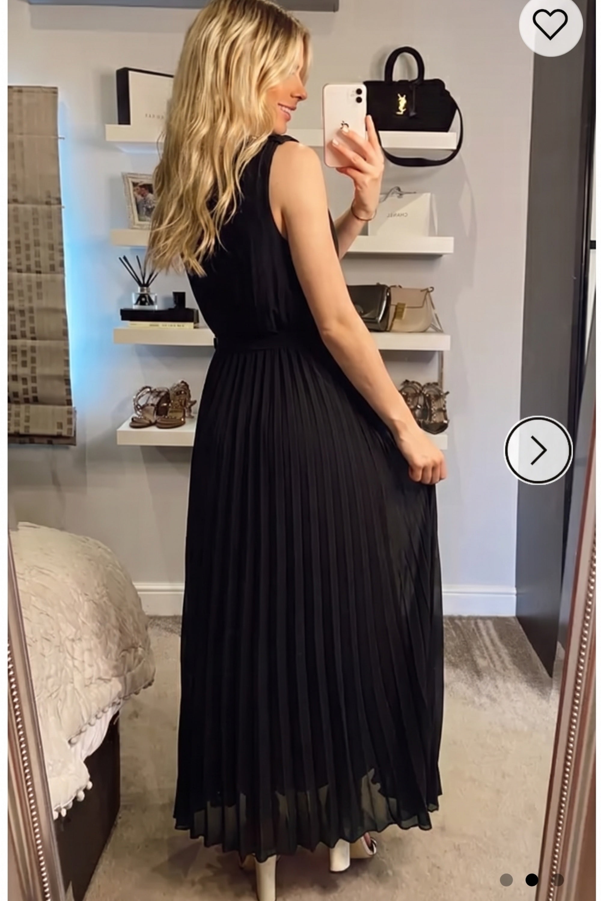 Chiffon pleated full length wedding maxi dress (Black)