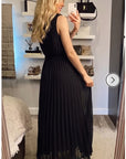 Chiffon pleated full length wedding maxi dress (Black)