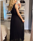 Chiffon pleated full length wedding maxi dress (Black)