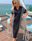 Monochrome Stripe & Polka Dot Pleated Shirt Midi Dress