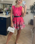 Floral jewelry print silky skater dress (PINK)