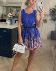 Floral jewelry print silky skater dress (BLUE)