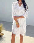 Feather look and star pattern shirt dress