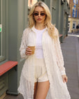 Oversized shirt dress in white with chiffon ruffle stripe design