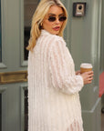 Oversized shirt dress in white with chiffon ruffle stripe design