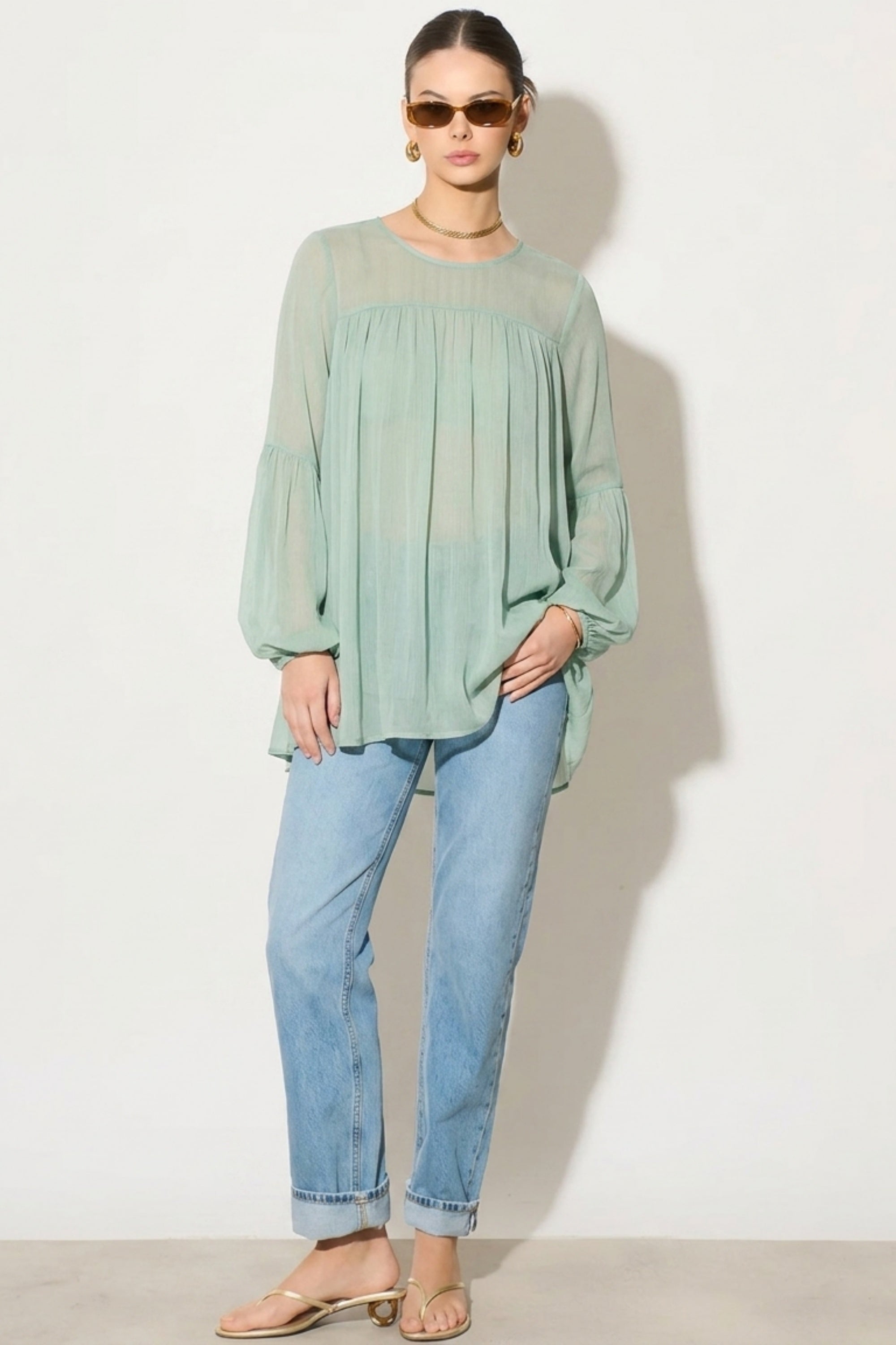 balloon long sleeves design chiffon top