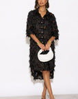 Feather look and star pattern shirt dress