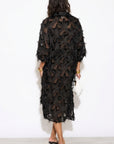 Feather look and star pattern shirt dress