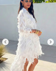 Feather look and star pattern shirt dress