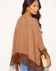 Camel color Knitted Shawl with Faux Leather Fringed