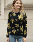 Leaves Print Neon Colour Fluffy Jumper (Yellow)