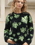 Leaves Print Neon Colour Fluffy Jumper