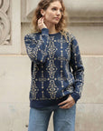 Metallic gold trims Fair-isle Print  Jumper