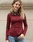 Faux Fur Collar Top (Burgundy)