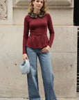 Faux Fur Collar Top (Burgundy)