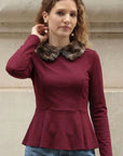 Faux Fur Collar Top (Burgundy)