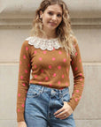Polkadot Print With Crochet Collar Jumper