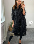 Feather look and star pattern shirt dress