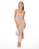 Multi Diamond Sequin Maxi Dress in Beige