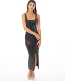 Multi Diamond Sequin Maxi Dress in Black