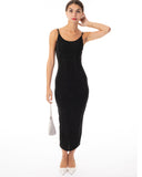 Scooped-neck sleeveless metallic-knit maxi dress in Black