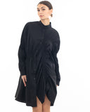 Asymmetry with Elasticated design cotton blend shirt dress in Black