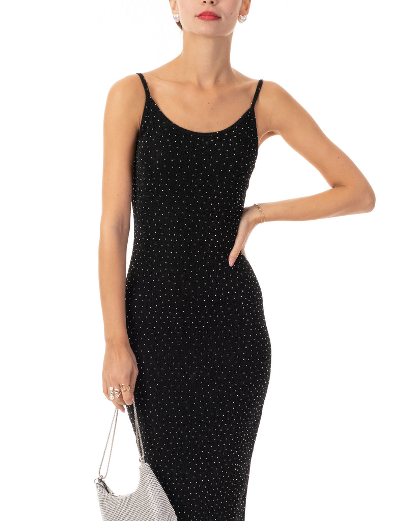 Scooped-neck sleeveless metallic-knit maxi dress in Black