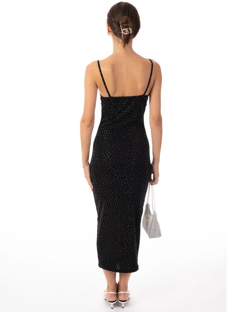 Scooped-neck sleeveless metallic-knit maxi dress in Black