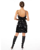 Circle Disc Sequin Strappy Short Dress in Black