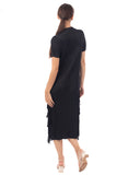 Pleated Midi dress with multi layer fringed tassel design in Black