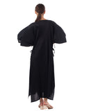 Full Length Pleated maxi dress with cap sleeves in Black