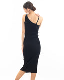 Knitted stretch cotton Bodycon midi dress with Camellias Brooches in black
