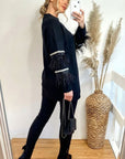 Feather and sequin embellished sleeves jumper