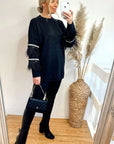 Feather and sequin embellished sleeves jumper