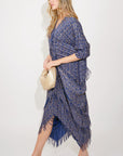 Layers Multi Fringed Tassel Pleated Midi Dress in Blue