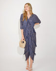 Layers Multi Fringed Tassel Pleated Midi Dress in Blue