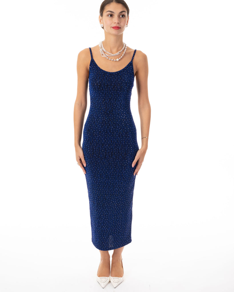 Scooped-neck sleeveless metallic-knit maxi dress in Royal Blue