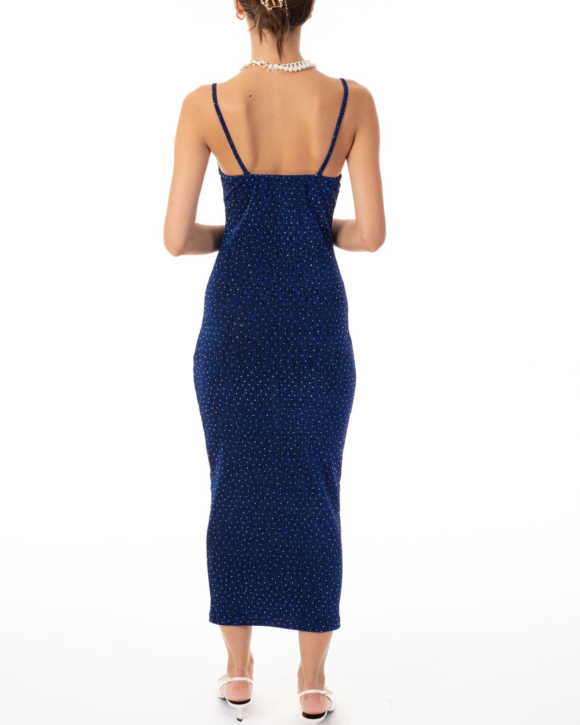 Scooped-neck sleeveless metallic-knit maxi dress in Royal Blue