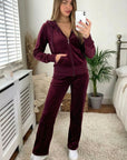 Velour Tracksuits With Hoody (Burgundy Color)