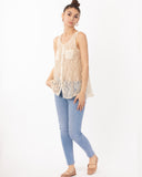 Cream Lace Chiffon Top Shirt Blouse with Front Cross Strip Back