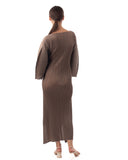 Full Length Pleated maxi dress with cap sleeves in Moka