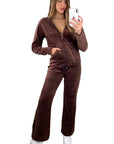 Velour Tracksuits With Hoody (Brown Color)